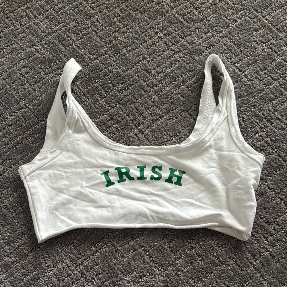 White Crop Top with Green Print